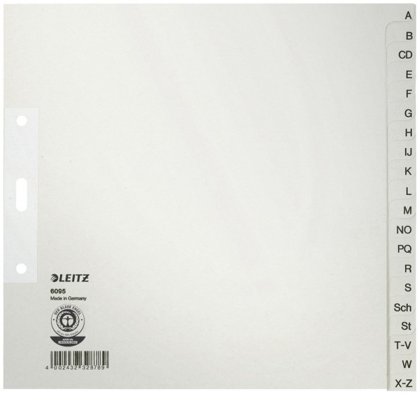 Leitz 6095 Register A-Z Papier, A4 halbe Höhe, 20 Blatt, grau