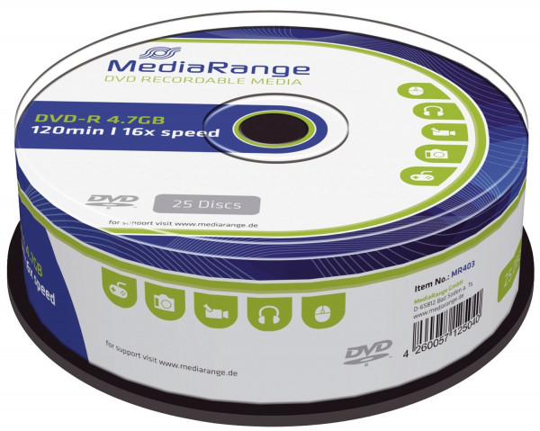 MediaRange DVD-R - 4.7GB/120Min,16-fach/Spindel, Packung mit 25 Stück
