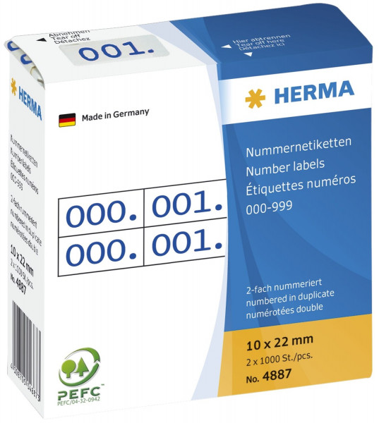 Herma 4887 Nummernetiketten doppelt selbstklebend 10x22 mm Aufdruck blau