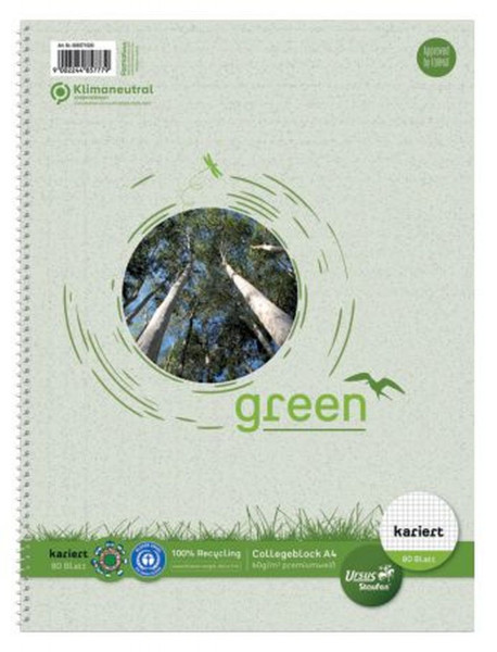 Ursus Green Collegeblock - A4, 80 Blatt, 60g/qm, 5 mm, kariert