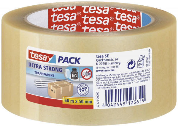 Tesa® 57176 Packband transparent, Ultra Strong, PVC, 66mx50mm