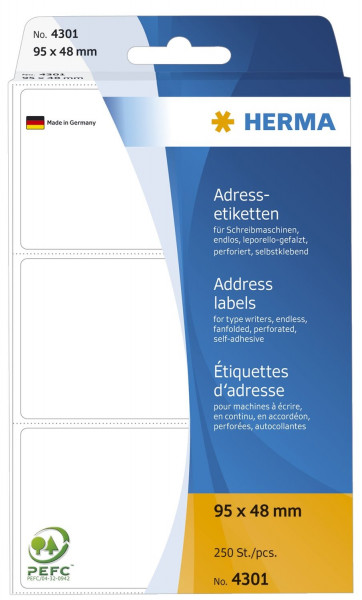 Herma 4301 Adressetiketten 95 x 48 mm, selbstklebend, 250 Stück für Schreibmaschinen