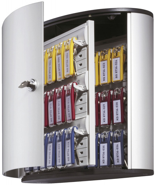 Schlüsselkasten KEY BOX - 36 Haken, mit Zylinderschloss und Panel, grau