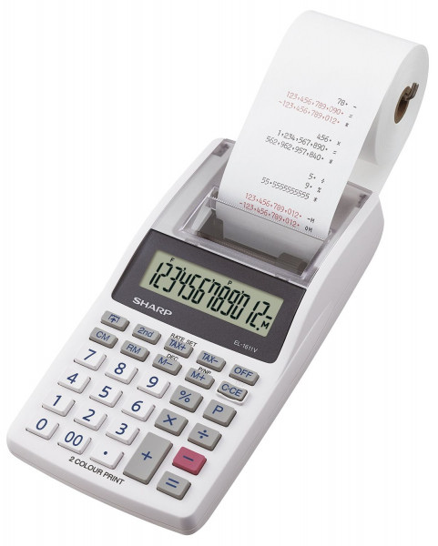 SHARP Tischrechner EL-1611V - 12-stellig, druckend, 96x40x191mm, weiß