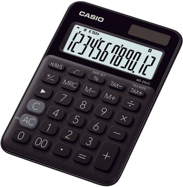 Casio® Tischrechner MS20 schwarz - Solar-/Batteriebetrieb, 12stellig, LC-Display