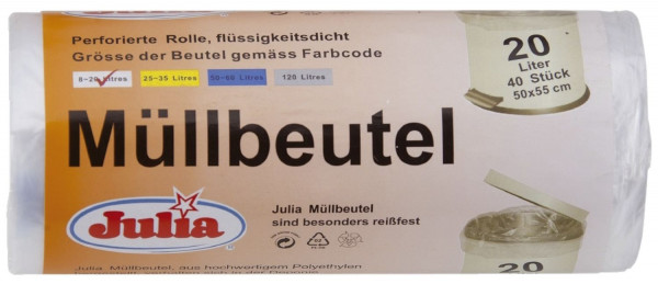 Julia Mülleimerbeutel natur, ca. 20 Liter 40 Stück