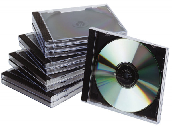 Q-Connect® CD-Boxen Hardbox für 1 CD/DVD, transparent/schwarz,10 Stück