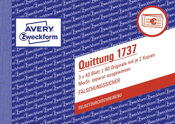 Zweckform® 1737 Quittungsblock A6 quer SD, 3x40 Blatt