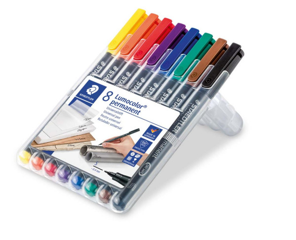 Staedtler® Lumocolor 313-WP8, Folienschreiber permanent Box mit 8 Farben 0,4mm