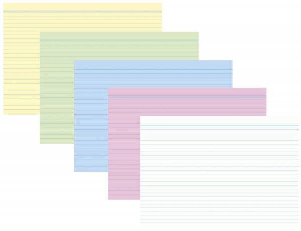 Karteikarten - DIN A6, liniert, farbig sortiert, 100 Karten
