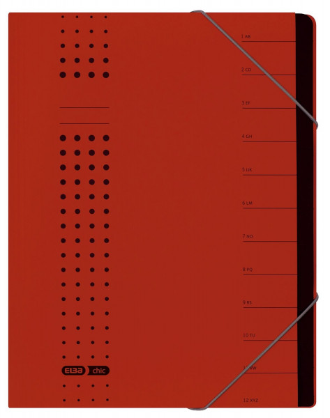 Ordnungsmappe chic, Karton (RC), 450 g/qm, A4, 12 Fächer, rot