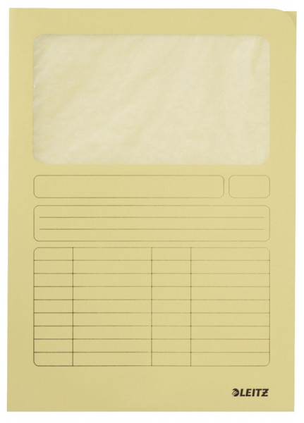 Leitz 3950 Sichtmappen gelb, A4, oben und rechte Seite offen, Karton, Pack mit 100 Stück