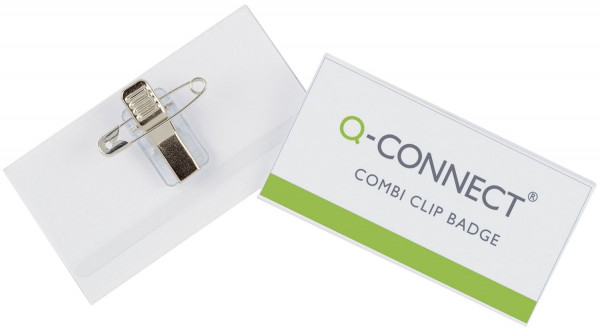 Q-Connect® Namensschilder, mit Kombiklemme, Nadel und Klemme 90x54 mm