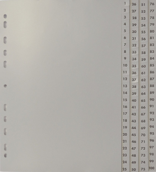 Zahlenregister 1-100, PP, A4, 100 Blatt, 4 Abläufe, grau