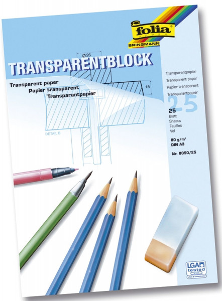 Transparentpapier A3 Block 80g, 25 Blatt