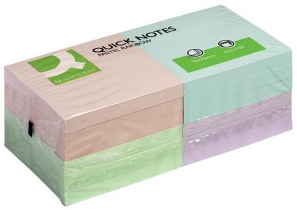 Q-Connect Haftnotizen Quick Notes - Pastellfarben, 75 x 75 mm 12x100 Blatt
