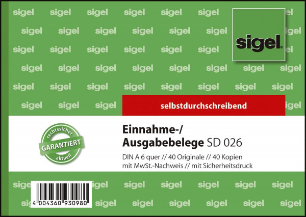 Sigel SD026 Einnahme-Ausgabebelege A6 quer