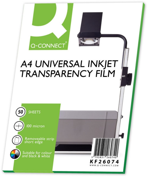 Q-Connect Inkjetfolien mit Sensorstreifen A4, 0,10 mm, 50 Folien