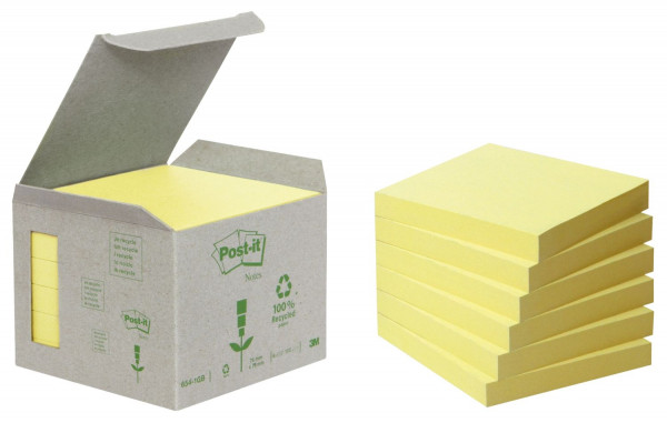 Post-it® Recycling Notes, pastellgelb 76 x 76 mm, 6 x 100 Blatt