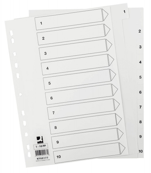 Q-Connect Zahlenregister 1-10, PP, A4, 10 Blatt, weiß