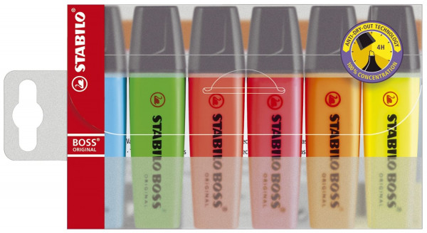 Textmarker Stabilo® BOSS® ORIGINAL, Etui mit 6 Stiften