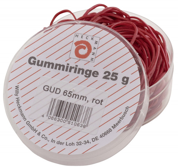 Gummiringe - Ø65 mm, Dose mit 25g, rot