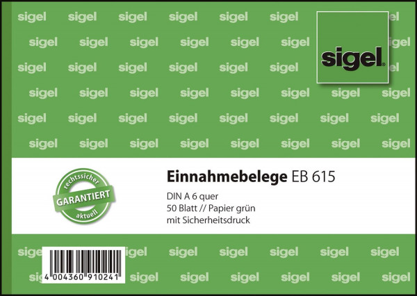 Sigel EB615 Einnahmebelege A6 quer, 50 Blatt