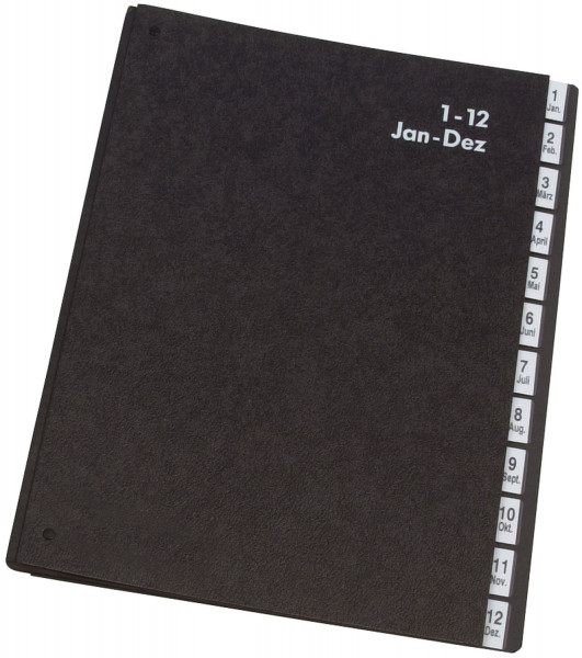 Q-Connect Pultordner Pappe 1-12, 12 Fächer, schwarz