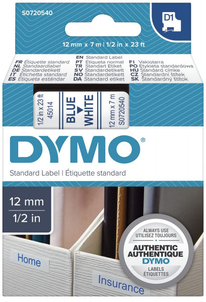 Dymo® 45014, S0720540 Schriftband D1, 12mm x 7 m blau auf weiß