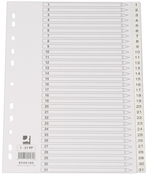 Q-Connect Zahlenregister 1-31, PP, A4, 31 Blatt, weiß