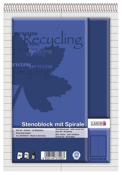 Landré® Stenoblock RCP, A5, 60 g/qm, liniert mit roter Mittellinie, 40 Blatt