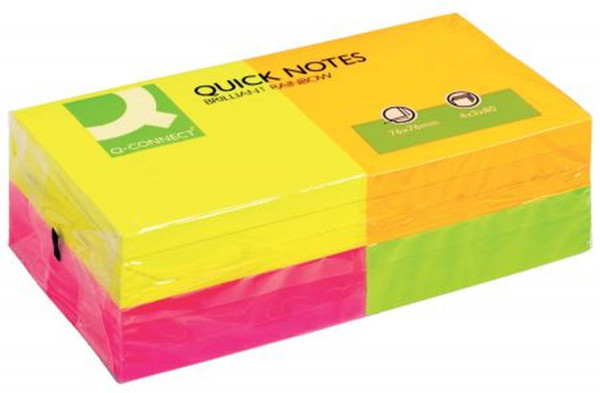 Q-Connect Haftnotizen Quick Notes - Brilliantfarben, 75 x 75 mm 12x80 Blatt