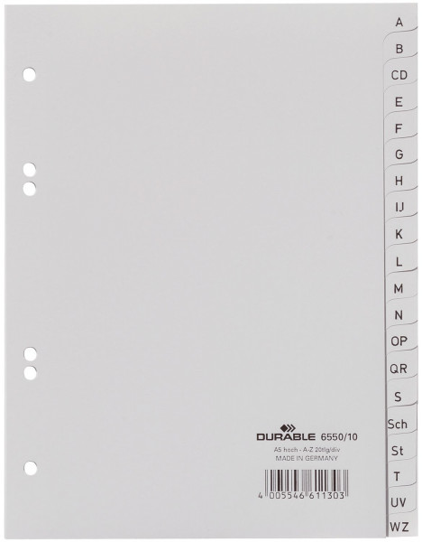 Durable 6550 Register A-Z, grau, A5, 20 Blatt